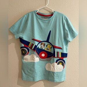 Mini Boden boys blue airplane biplane shirt | Size 9-10 | NWOT